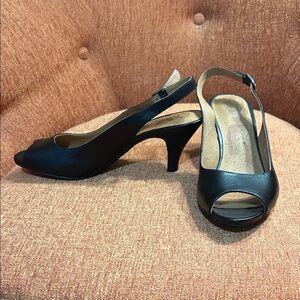 Clarks Black Peep Toe Slingback Heels